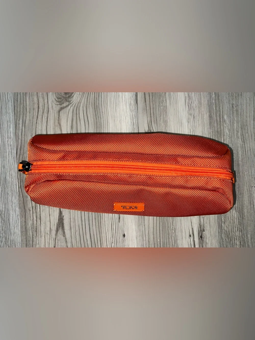 Tumi Orange Zip Travel Pencil Accessories Pouch Case Bag